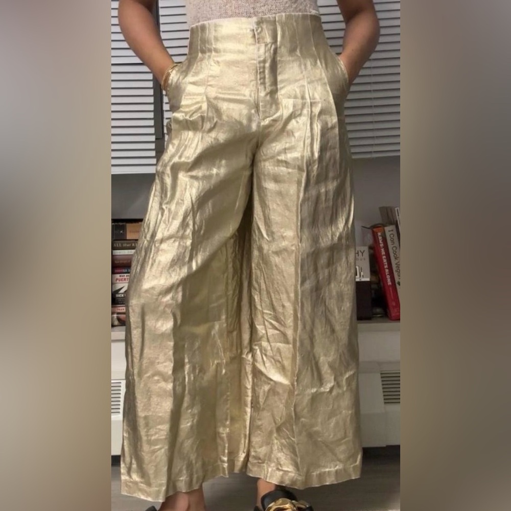 Shimmering Gold Wide-Leg Pants